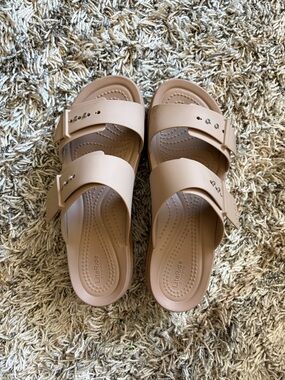 CROCS LiteRide Double-Strap Slides in Nude